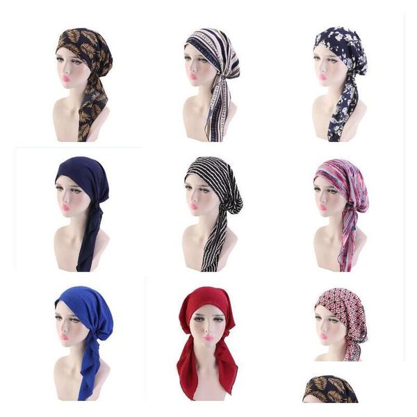 Beanie/Kafatası Kapakları Moda Müslüman başörtüsü şapka türban perukları kapak uzun kuyruk scorpion başlık kafa bandı korsan kemoterapi saç aksesuar dhidp