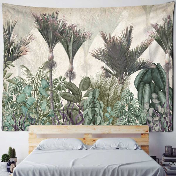 Tapeçarias Vintage Bananeira Tapeçaria Parede Haning Hippie Pintura A óleo Tapiz Plantas Tropicais Fundo Pano Decoração Boho