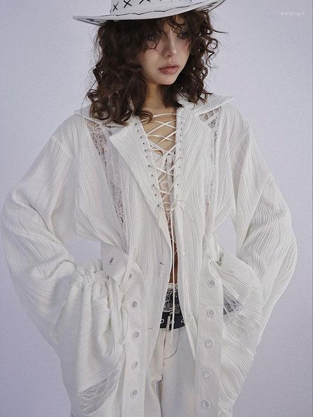 Camicette da donna Primavera Estate Donna Harajuku Gothic White Bandage Camicetta a maniche lunghe Streetwear Fashion Punk Cool Girl
