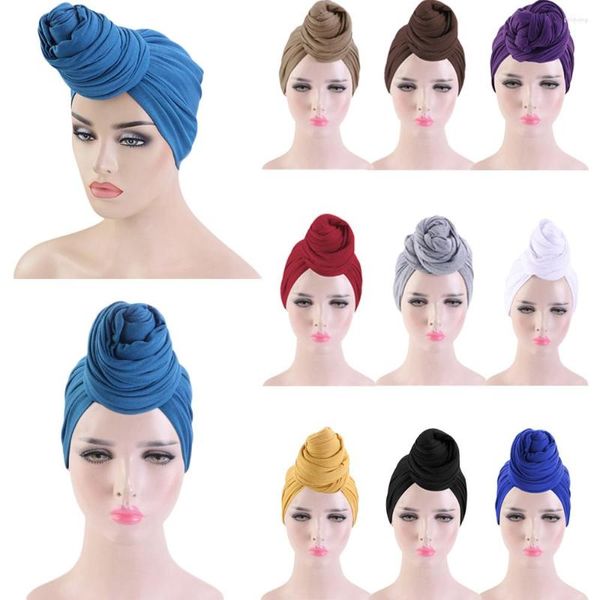 Roupas Étnicas Femininas Turbante Chapéu Sólido Estilo Boêmio Jersey Top Knot Torção Africana Touca para a Cabeça Feminina Acessórios para o Cabelo India Chemo Cap