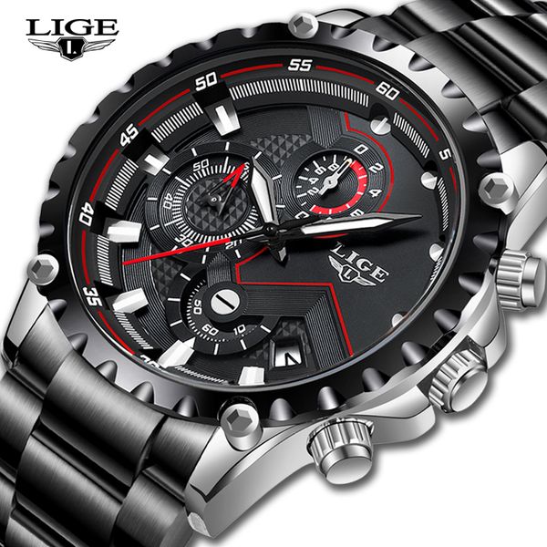 LIGE Top Brand Luxury Mens Fashion Watch Men Sport Water Quartz Watchs Men All Steel Army Military Watch Relogio Masculino
