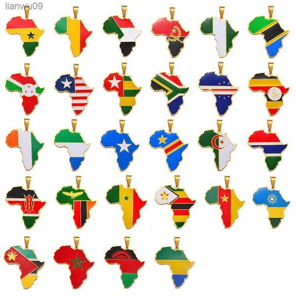 SOMESOOR Hiphop África Mapa Pingente Colar Jóias Cor Dourada Corrente De Aço Inoxidável Gana Nigéria País Para Mulheres Presentes L230704