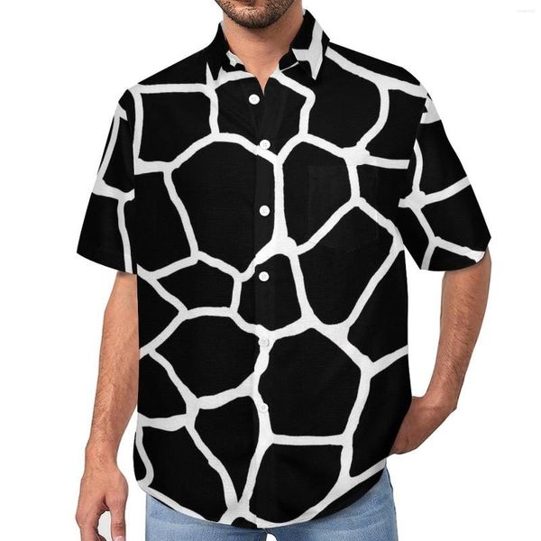 Camisas casuais masculinas Preto e branco Blusas de girafa Homens Animal Spots Estampado Havaí Manga curta Moda Camisa de praia superdimensionada Ideia de presente