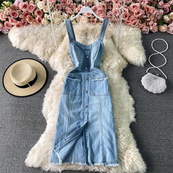 Casual Kleider Hohe Qualität Sommer Kleid Frauen 2023 Elegante Denim Weibliche Koreanische Mode Midi Damen Vestido De Mujer PPH4002