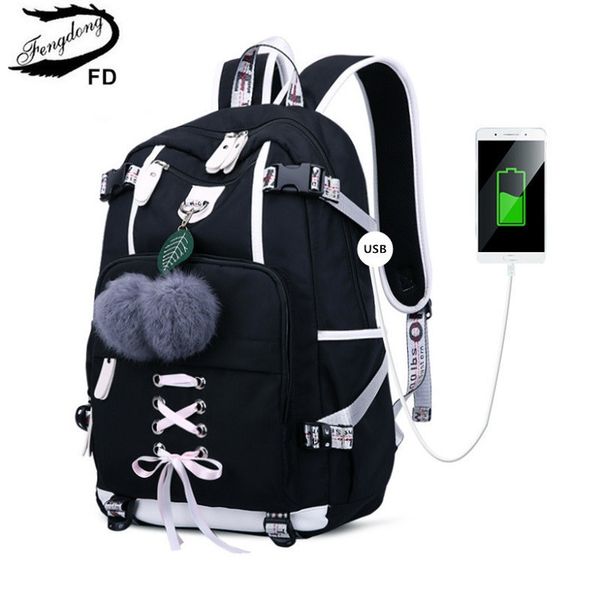 Schultaschen Fengdong koreanischer Stil High-School-Rucksack für Teenager-Mädchen Mode schwarz weiß Student Mädchen Rucksack Schultasche süße Büchertasche 230712