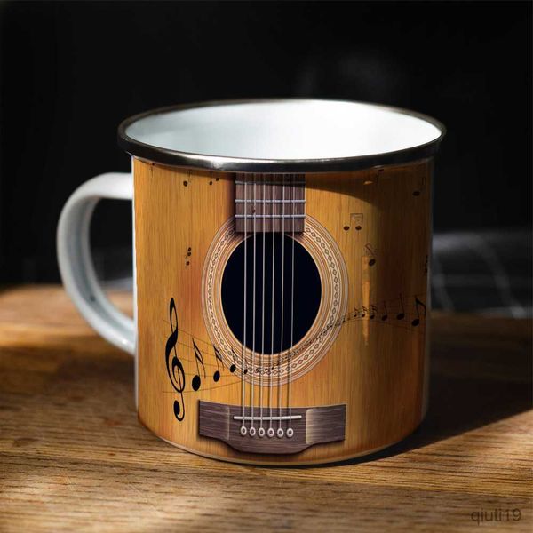 Tassen Gitarre Emaille Camping Tasse 12oz Violine Musik Büro Kaffeetasse Sänger Freunde Geburtstagsgeschenk R230713