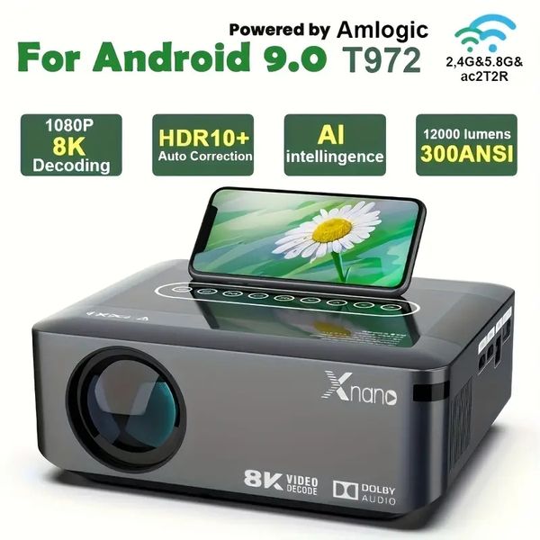 Proiettore Transpeed 12000 Lumen per Android 9.0 Alimentato da Amlogic T972 300ANSI US Plug Dual Wifi HD 1920 * 1080p BT5.0 8K Correzione automatica Home Theater