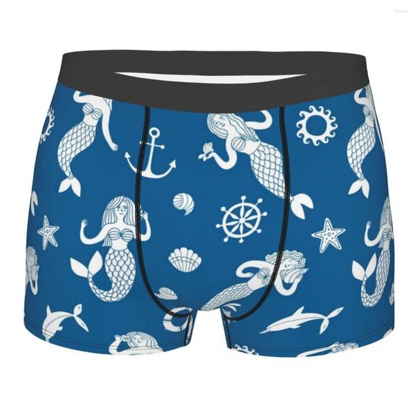 Cuecas Sexy Boxer Confortável Homme Lovely Cartoon Sereias e Elementos do Mar Shorts Homens Cuecas Masculinas Calcinhas