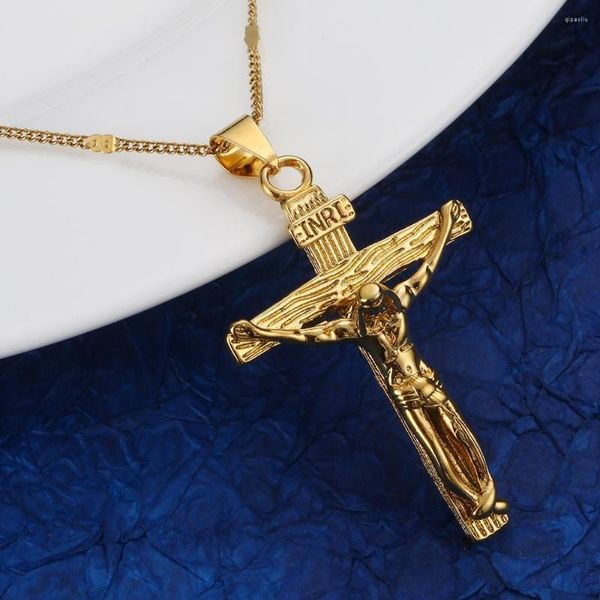 Anhänger Halsketten Jesus Kreuz Halskette Religion Kruzifix INRI Trendy Gold Farbe Kette Schmuck