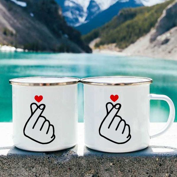 Tassen Than Heart Print Camping Tassen Emaille Tassen Tourist Wasser Kaffee Geschirr Picknick Outdoor Reisen Erhitzbar Kochen Kochgeschirr Wandern R230713