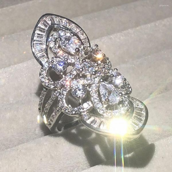 Cluster Ringe Böhmen Große Funkelnde 925 Sterling Silber Für Frauen Luxus Cocktail Hochzeit Simulierte Diamant Ring Anillo Plata Mujer