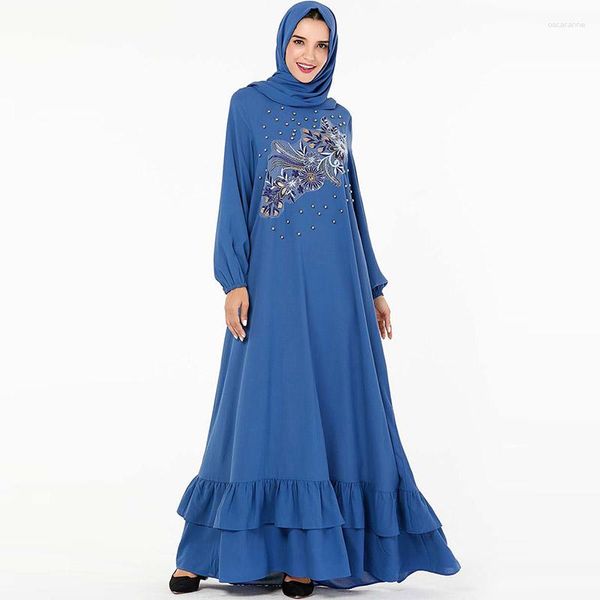 Roupas étnicas Moda Muçulmana Tamanho Grande Saia Longa Feminina Bordada Vestido Casual Arábia Saudita Estilo Nacional Mesquita Islâmica Dres