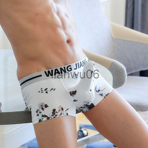 Mutande lisce sul tuo corpo 2021 New Ice Silk Penis Shaft Mutandine sexy Floral Gay Boxer Hot Boxer Underwear Fashion J230713