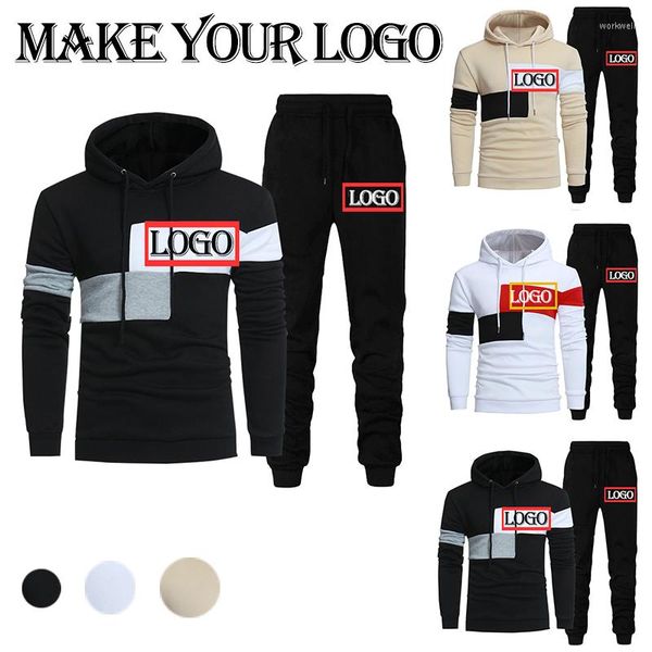 Agasalhos masculinos Logotipo personalizado Agasalho masculino de marca Conjuntos de 2 peças Primavera Outono Patchwork Hoodies Calças de corrida Casual Moda Esportes Terno