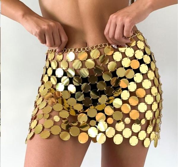 Abiti in plastica con paillettes, imbracatura in rete, catena in vita, abito sexy, spiaggia estiva, biancheria intima, catena della pancia, bikini, gioielli da donna