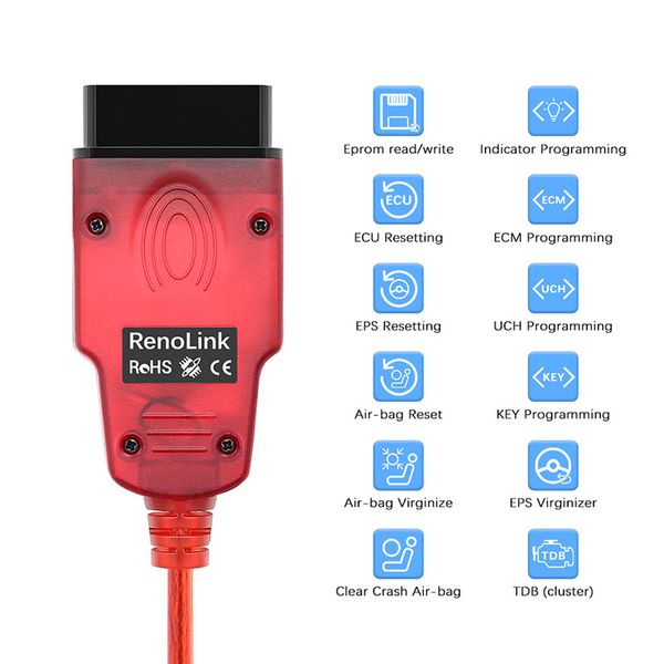 2023 Новый v1.99 Renolink OBD2 Диагностический интерфейс для повторного времени/D-Acia транспортных средств ECU Программист/кодирование клавиш многофункция