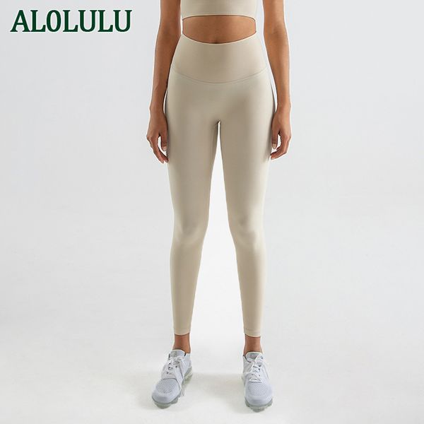 AL0LULU Calças de ioga legging com bolsos leggings de cintura alta para mulheres esportes corrida treinamento fitness jogger moletom calças modeladoras