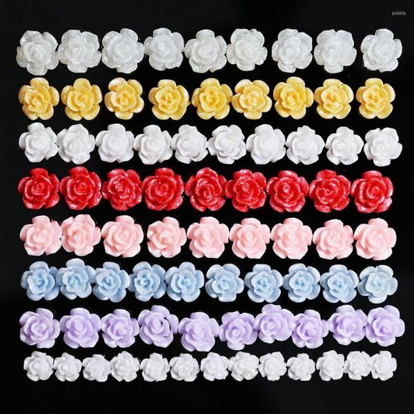 Tırnak Sanat Dekorasyonları 100 PCS/Torba 3d Gül Çiçek Rhinestones 8 8mm Mini Beyaz Kamelya Düğün Reçine Mücevherleri DIY Manikür Salon