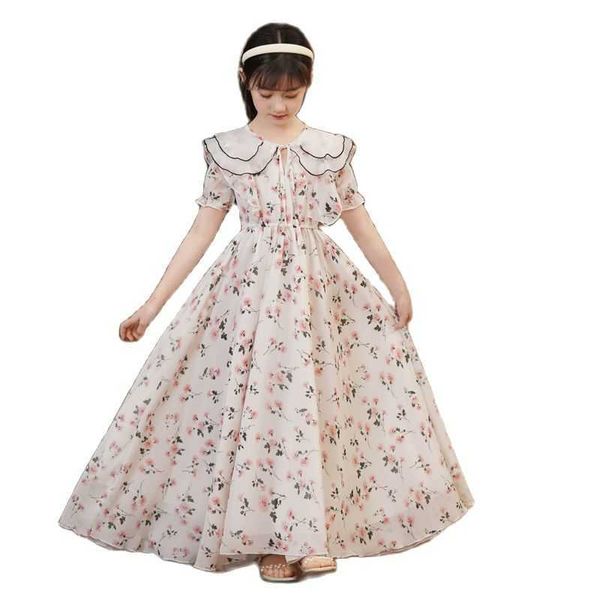 Abiti da ragazza Maxi abiti in chiffon per ragazze adolescenti Manica corta Boho Floral Bambini Principessa Party Dress Costume per bambini Chirstmas Vestidos 15HKD230712