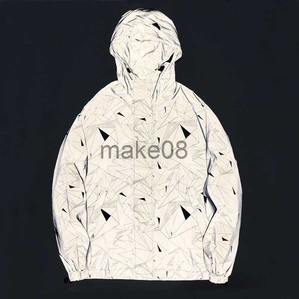 Herrenjacken Neuankömmling Geometrisches Design Männer voll reflektierende Kapuzenjacke Hip-Hop-Windjacke Nachtreflexion Damen- und Herrenmäntel J230713