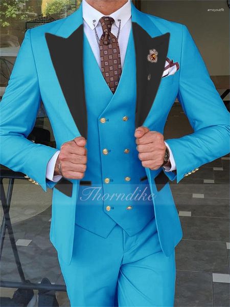 Мужские костюмы Thorndike 2023 Индивидуальный синий костюм Свадебный жених и мужчина Fit Tailcoat Blazer Pant Vest