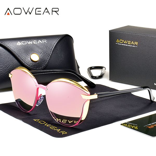 Солнцезащитные очки рамы Aowear Luxury Cat Eye Vintage Sunblasses для женщин Поляризованные забавные дизайнерские очки солнце