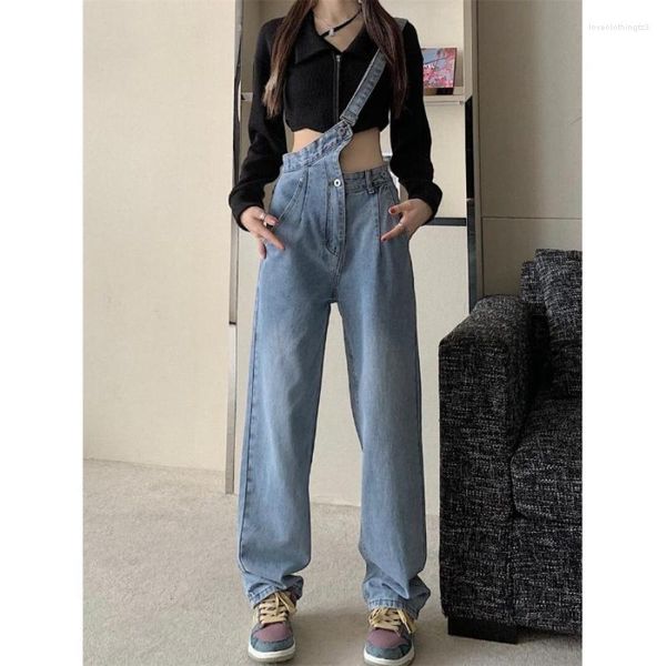 Женские джинсы нерегулярные дизайнерские смысл джинсовый комбинезон с твердым цветом основной рабочей одежды Колледж Хай -стрит Офис, дамы, элегантные длинные