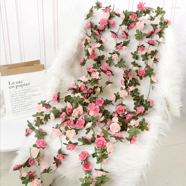 Декоративные цветы 240 см искусственная розовая лоза подвесная гирлянда поддельное цветочное растение Свадебная вечеринка сад