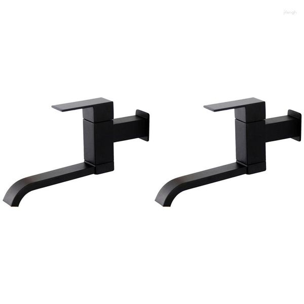 Rubinetti per lavabo da bagno 2X G1 / 2 pollici Rubinetto per lavabo a parete Vasca da bagno con acqua fredda Beccuccio a cascata -Nero