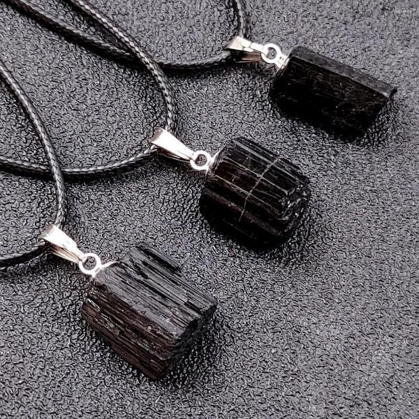 Colares com Pingente de Cristal Natural Turmalina Negra Colar de Pedra Original Irregular Coluna Elétrica