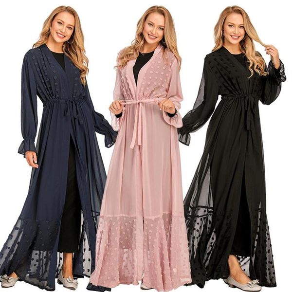Nuovo arrivo Vestaglia kimono islamica Abaya musulmana Bella aperta Caftano Abito Turchia Hijab Abaya Abbigliamento islamico Design carino F1718342J