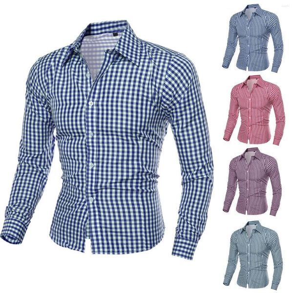 Camisas casuais masculinas listradas para homens manga longa outono primavera estilo britânico xadrez ajuste fino vestido formal camisas roupas da moda