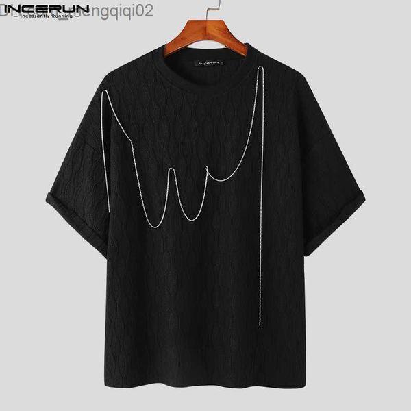 Camisas casuais masculinas INCERUN Tops 2023 estilo coreano estilo masculino corrente de metal camiseta casual sólida confortável venda quente camisola de manga curta S-5XL Z230713