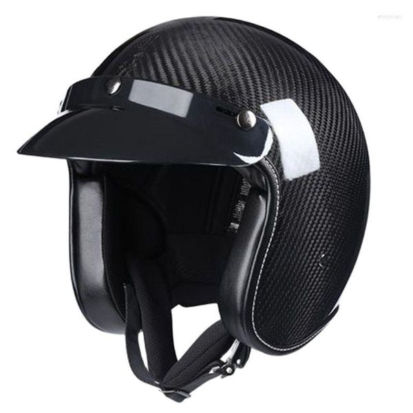 Capacetes de motocicleta de fibra de carbono masculino meio - médio 3/4 rosto aberto capacete feminino plano (L)