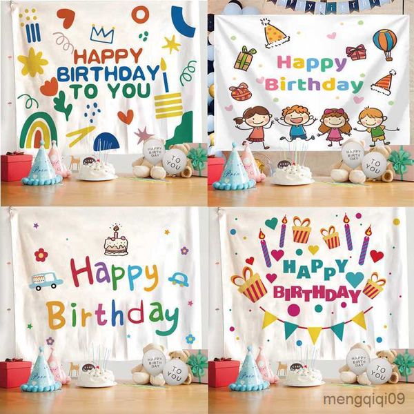 Tapeçarias Feliz Aniversário Tapeçaria Ins Pano Pendurado Pano para Decoração de Fundo para Festas Crianças Parede do Quarto Bonito Tapeçaria Decoração para Casa Adereços Fotográficos R230713