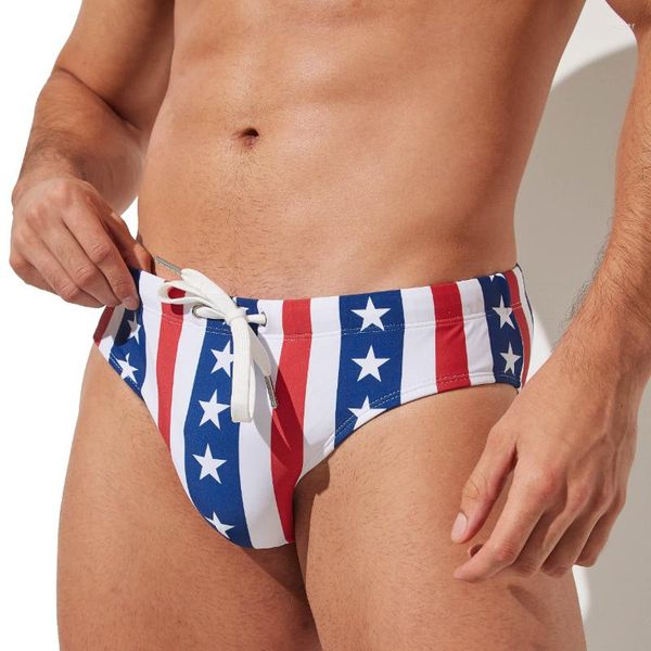 Roupa de banho feminina europa tamanho grande bolsa almofada masculina cuecas de banho sexy push up listras estrela biquíni maiô homem calção de banho maiô