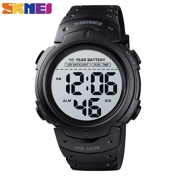 Skmei 1560 Men 2 Time 10 -летний будильник батарея Reloj Hombre Sport Fitness Watchs Mens Digital 100m водонепроницаемые запястья часы