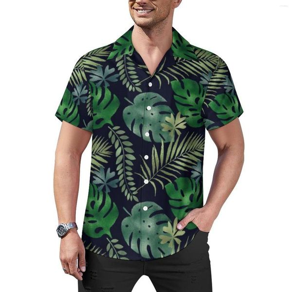 Camisas casuais masculinas elegantes camisas de praia tropicais estampadas em folhas de palmeira blusas estéticas havaianas manga curta padrão roupas plus size