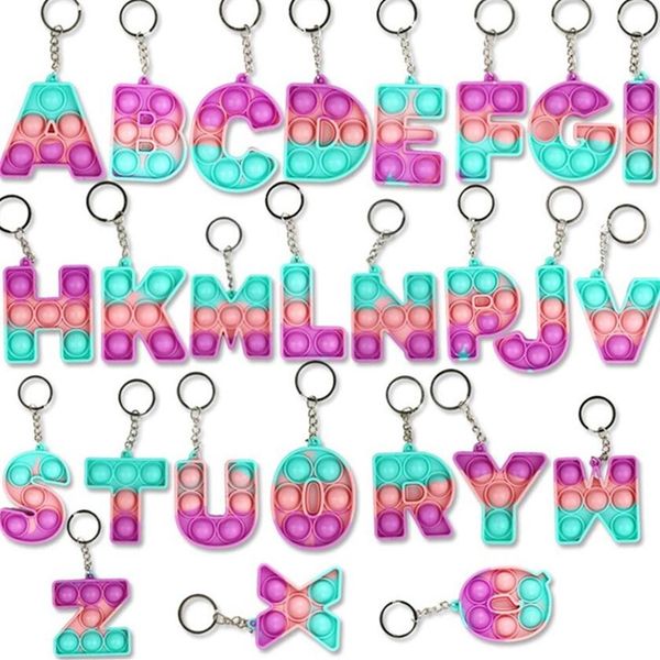 26 Letras Números Sensorial Fidget Pop Bubble Poppers Chaveiro Alfabeto Forma Push Bubbles Popper Board Chaveiro Quebra-cabeça de dedo Ch277m