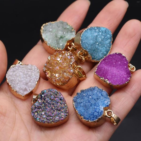 Collane con ciondolo Charms Agate naturali a forma di cuore Druzys Stone per le donne che fanno gioielli fai da te collana regalo 22x25mm