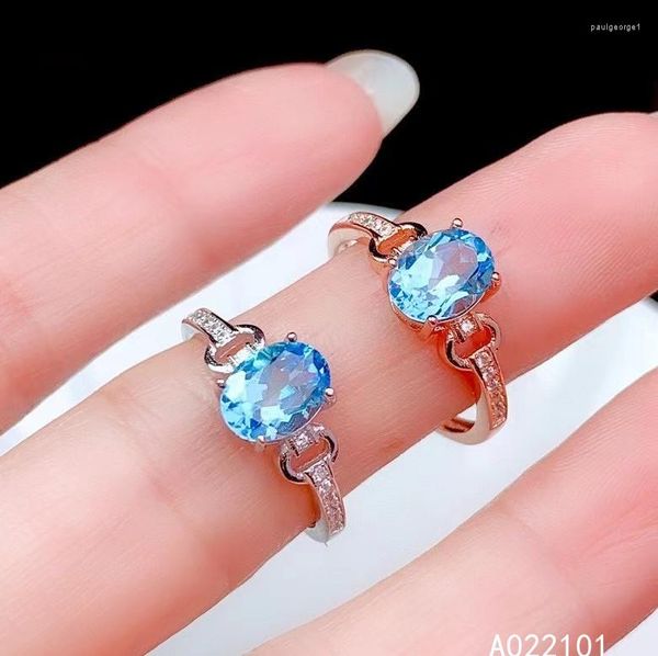 Clusterringe KJJEAXCMY Edlen Schmuck S925 Sterling Silber Eingelegte Natürliche Blaue Topas Mädchen Luxus Ring Unterstützung Test Chinesischen Stil Mit Box