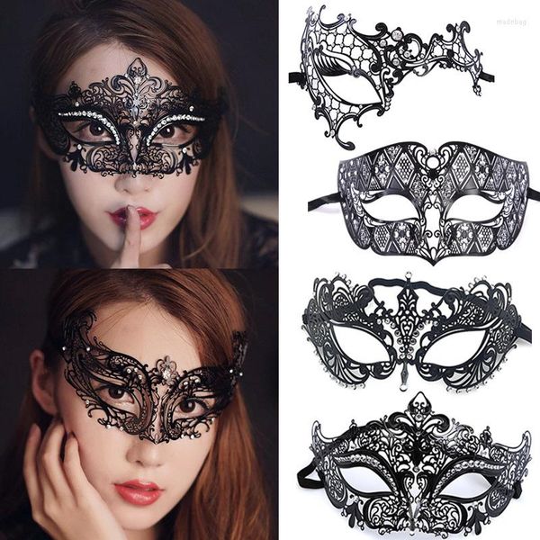 Artigos para festas Máscara com diamante preto incrustado Ultrafino Oco Renda Masquerade Olho Adulto Princesa Meia Face Adereços de Baile de Halloween