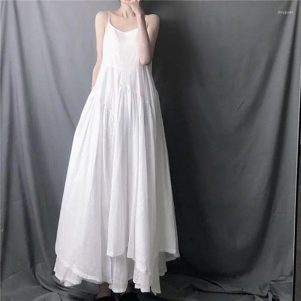 Abiti casual CRYU Abito bianco a canotta Donna Estate Coreano Elegante Irregolare Nero Long Beach Vintage Allentato Solido Tutto abbinato a una linea