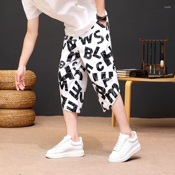 Männer Shorts 2023 Sommer Lose Eis Seide Capris Hosen Gedruckt Outwear Gestreiften Plus Größe M-5XL Cropped-Hosen Hip hop Joggers