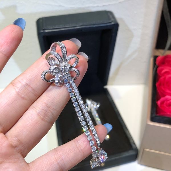 Brincos de grife arco corda nó brincos de diamante prata moda feminina joias de luxo estilo original variedade