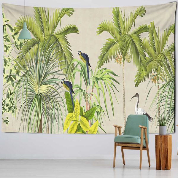 Tapeçarias Red-coroado guindaste retro mural tapeçaria parede pendurado boêmio planta tropical tapiz estética decoração do quarto