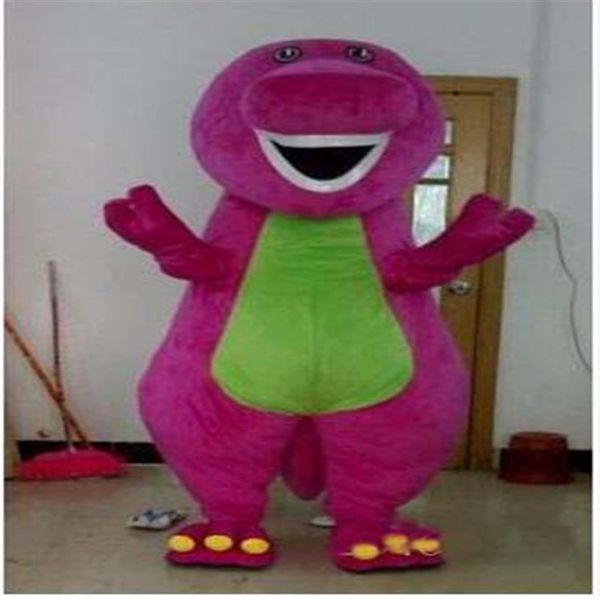 Fabbrica diretta Barney Dinosaur Mascot Costume Personaggio del film Barney Dinosaur Costumes Fancy Dress Abbigliamento per adulti S248g