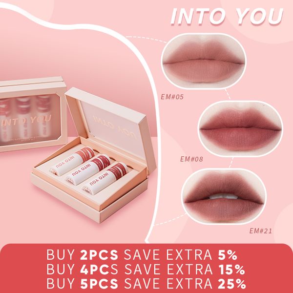 Bálsamo labial INTO YOU Makeup Lip Gloss Set 3pcs Matte Velvet Lip Lama Longa Duração À Prova D' Água Antiaderente Copo Não Desbota Batom Caixa de Presente 230712