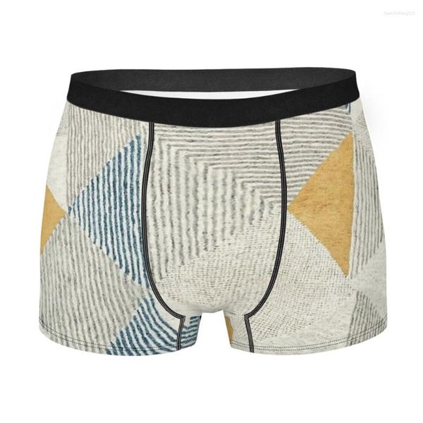 Cuecas boxer masculinas geométricas douradas azuis cuecas estampadas geométricas altamente respiráveis shorts sensuais de alta qualidade ideia de presente