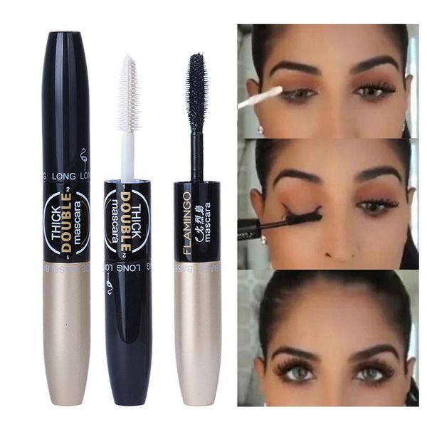 Тушковая тушь для туши Flamingo 2 в 1 4D Silk Fiber Lash Mascara Черная тушь водонепроницаемость Двойной удлиняющий керлинг-глаз Тушь 230712